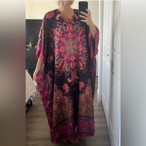 Elegant Black and Pink Floral Kaftan Dress